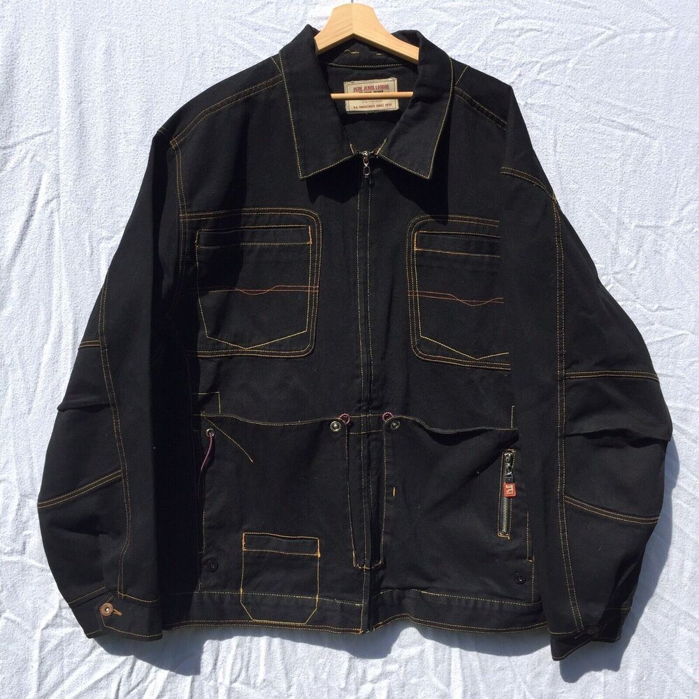 Black w Orange Topstitching Denim Jacket Zip Up  XL Pepe Jeans London W11-73